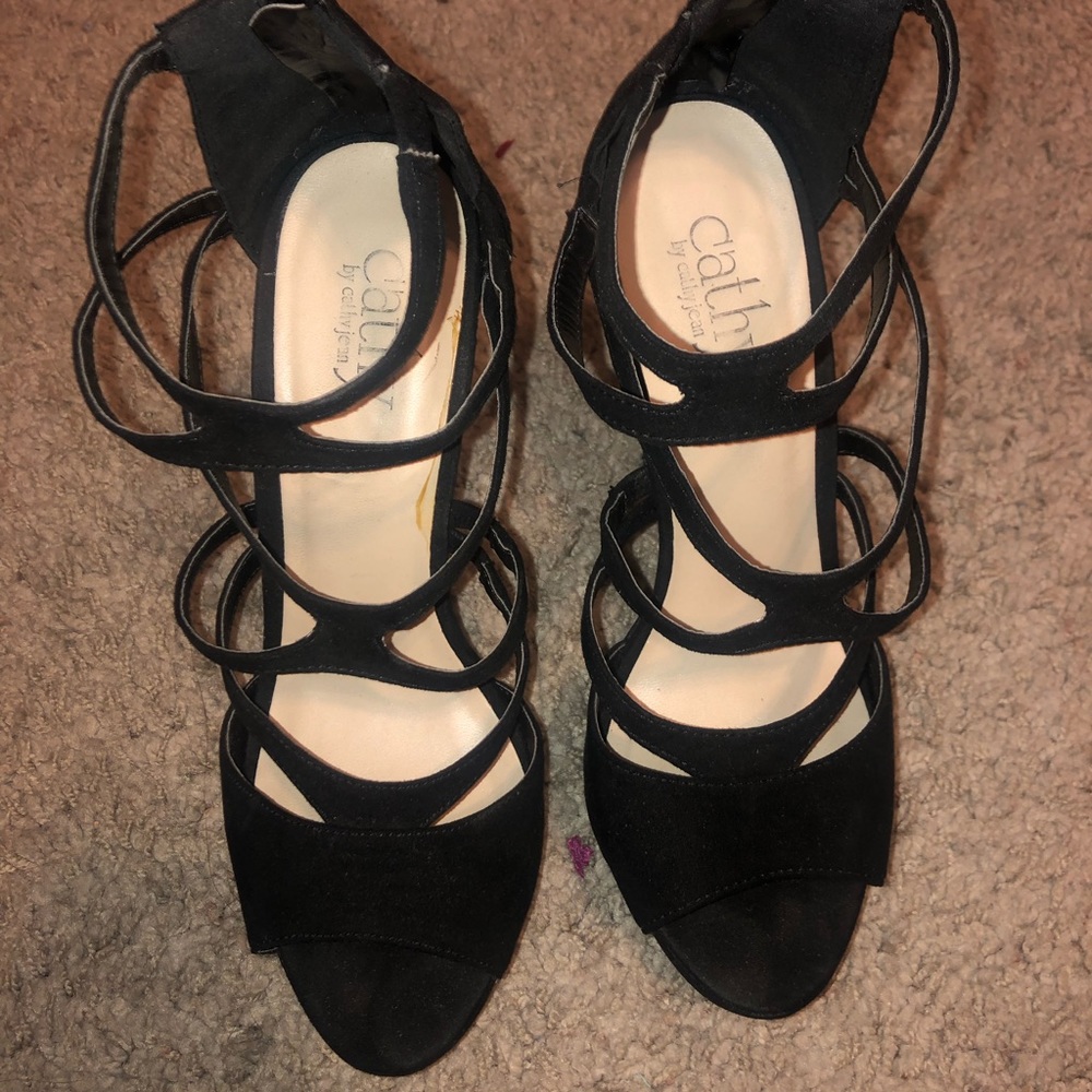 Black cross cross platform heels